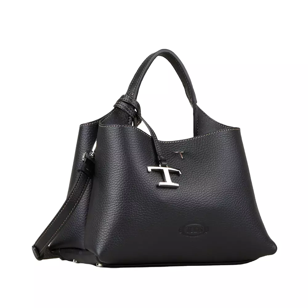 T Stamped Leather Micro Bag Black