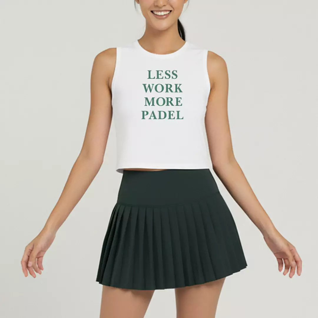 LSE48 Kaos Padel Lucu Tank Top "less work more padel" UAT instacool putih