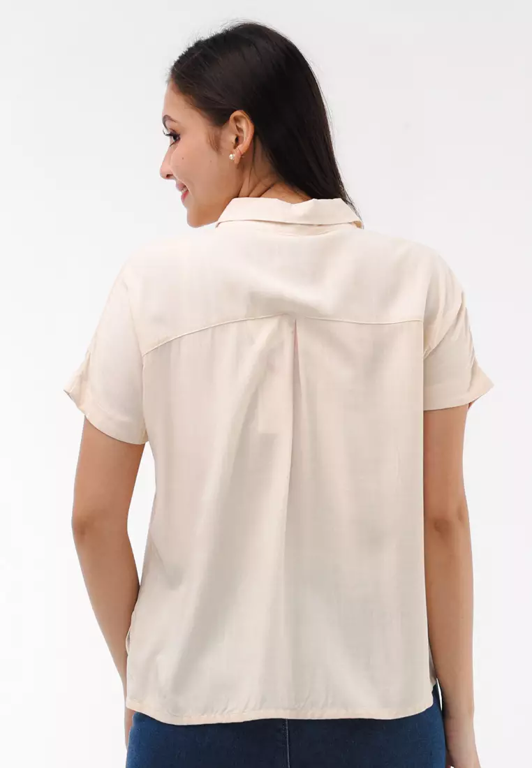 Soft Linen Woven Short Sleeves Blouse