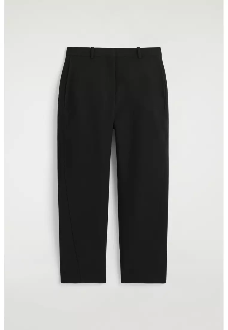 CROPPED WOOL BARREL-LEG TROUSERS