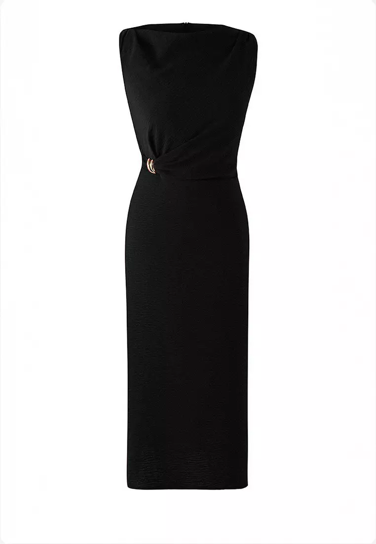 Accessory Detailed Midi Woven Dress