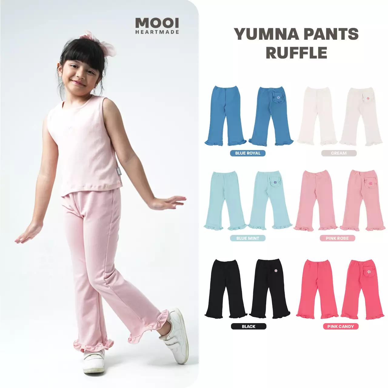 Mooi Celana Panjang Anak Perempuan Yumna Pants Ruffle - Pink Rose