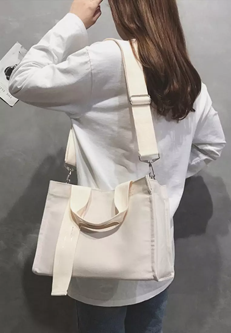 Canvas Tote Bag with Multi Compartments Crossbody Bag