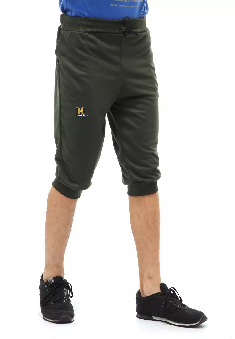 Rishham Short Pants Celana Jogger Pendek Pria Trackpants Material Baby Terry ORIGINAL - Green