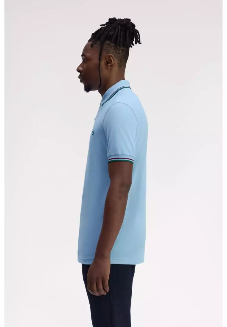 Fred Perry M3600 Twin Tipped Fred Perry Shirt (Track Blue / Burnt Red / Sport Green)