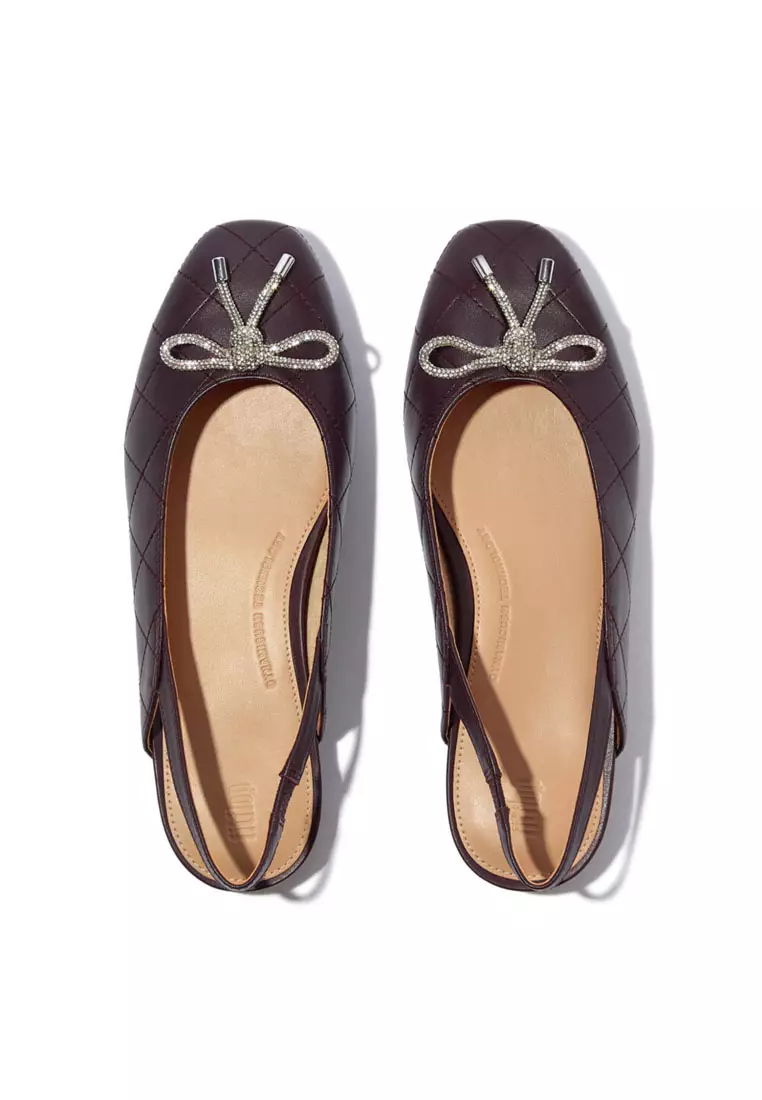 FitFlop x Song Hye Kyo DELICATO Crystal-Bow Quilted-Leather Slingbacks - Plumberry (E3G-C88)