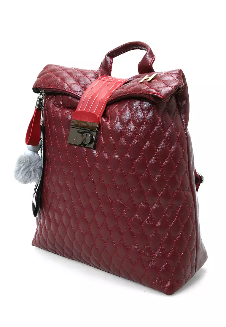 Afra Tas Ransel Wanita Large Compartment Backpack with Key Chain Material Leather ORIGINAL - Red