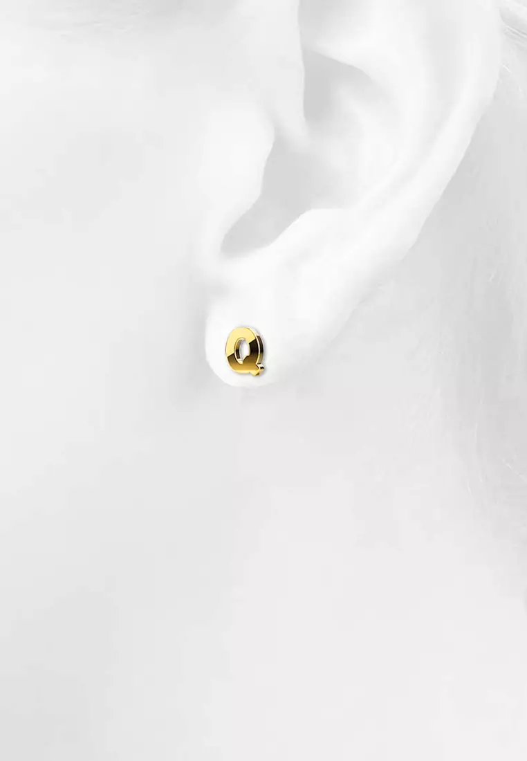 Bold Alphabet Letter Initial Charm Earrings in Gold Tone - Q