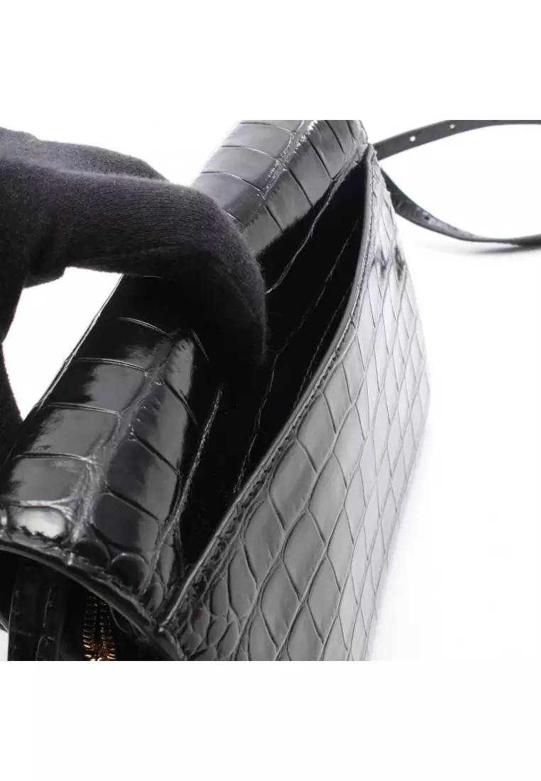 Pre-Loved BALENCIAGA bead dot croc embossed Shoulder bag leather black