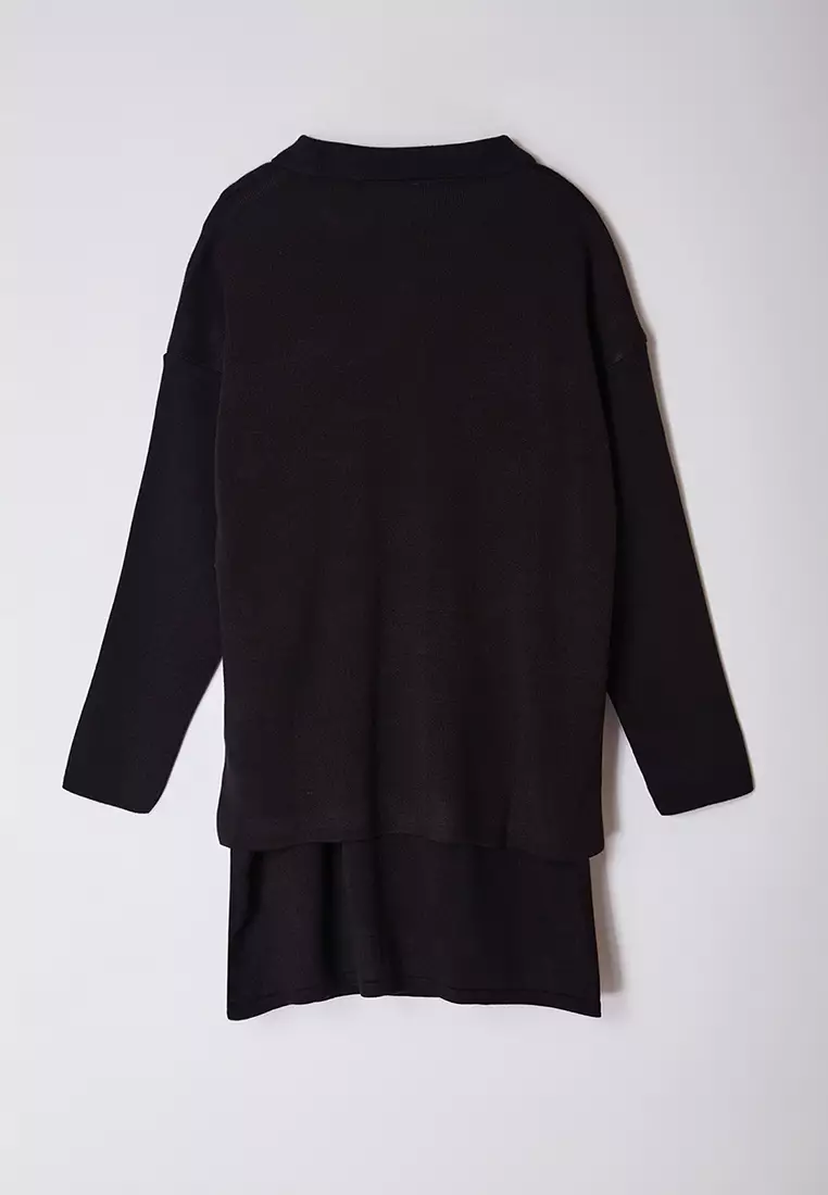 Black Mini Knitwear Basic Cardigan Dress