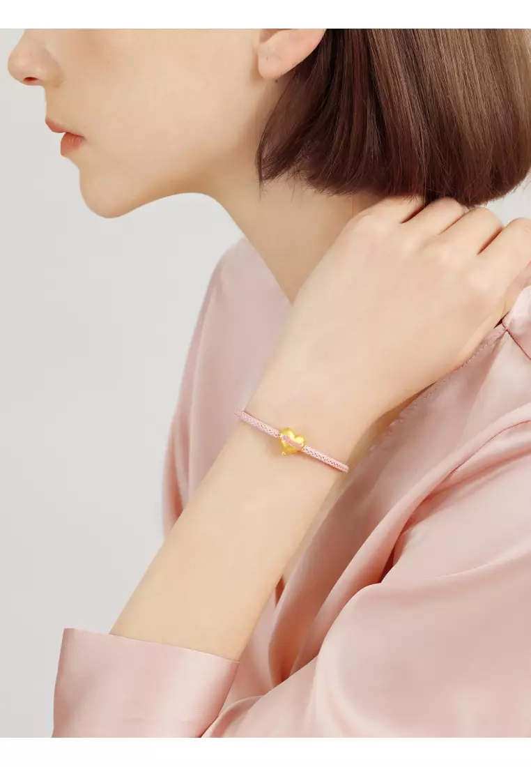 999 24K Solid Gold Mini Charm Kissing Muah Heart Balloon Charm 93865C (Bracelet not included)