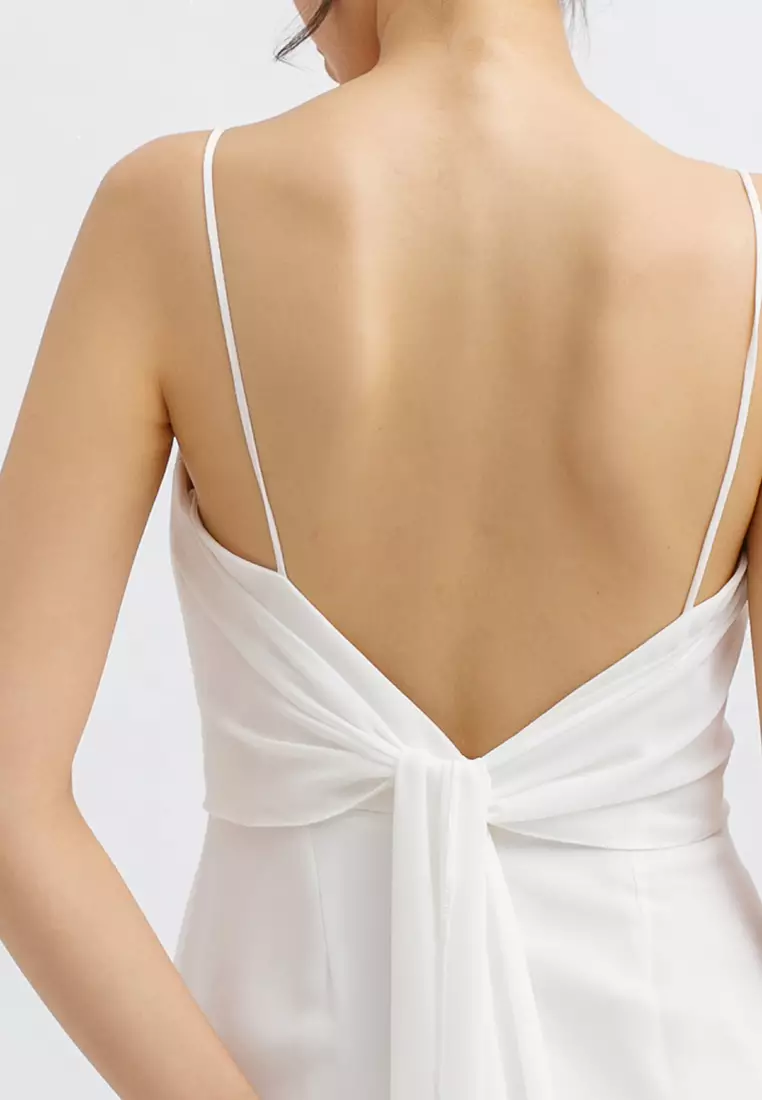 V Neck Backless Tied Maxi Dress in White