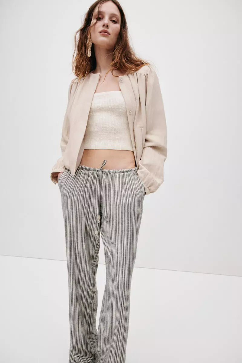 Linen-blend drawstring trousers
