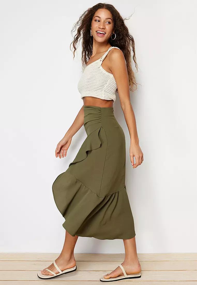 Flounced Midi Skirt