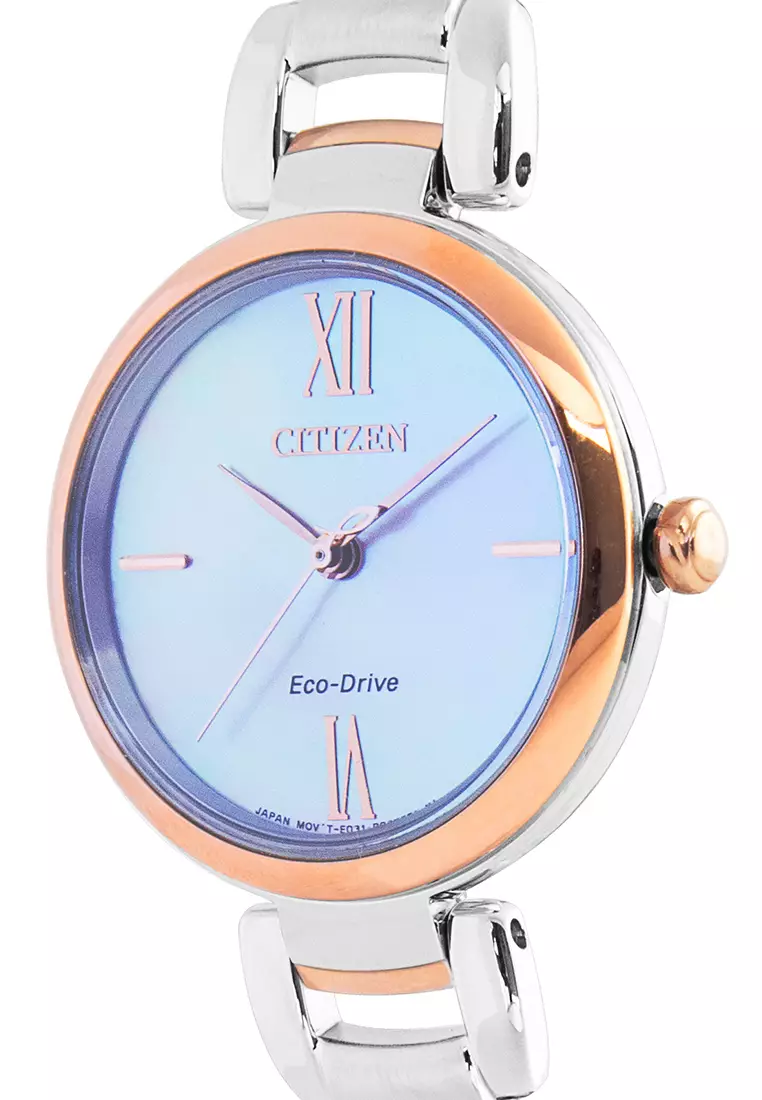 Women's L Stainless Steel bracelet with Two-tone Rose gold plating and White Mother of Pearl - Eco-Drive - EM0536-84Y