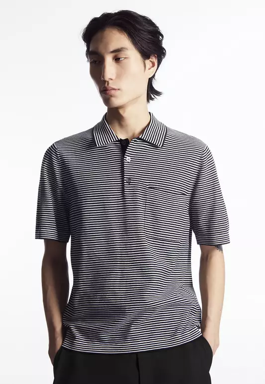 Striped Waffle-Knit Polo Shirt