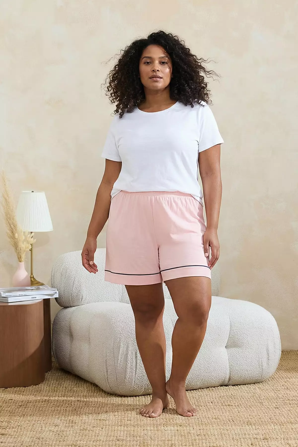 Burgundy-Pink Piped Viscose Soft-Keyed 2-Pack Plus Size Pajama Bottoms Tbbss26Ia00006