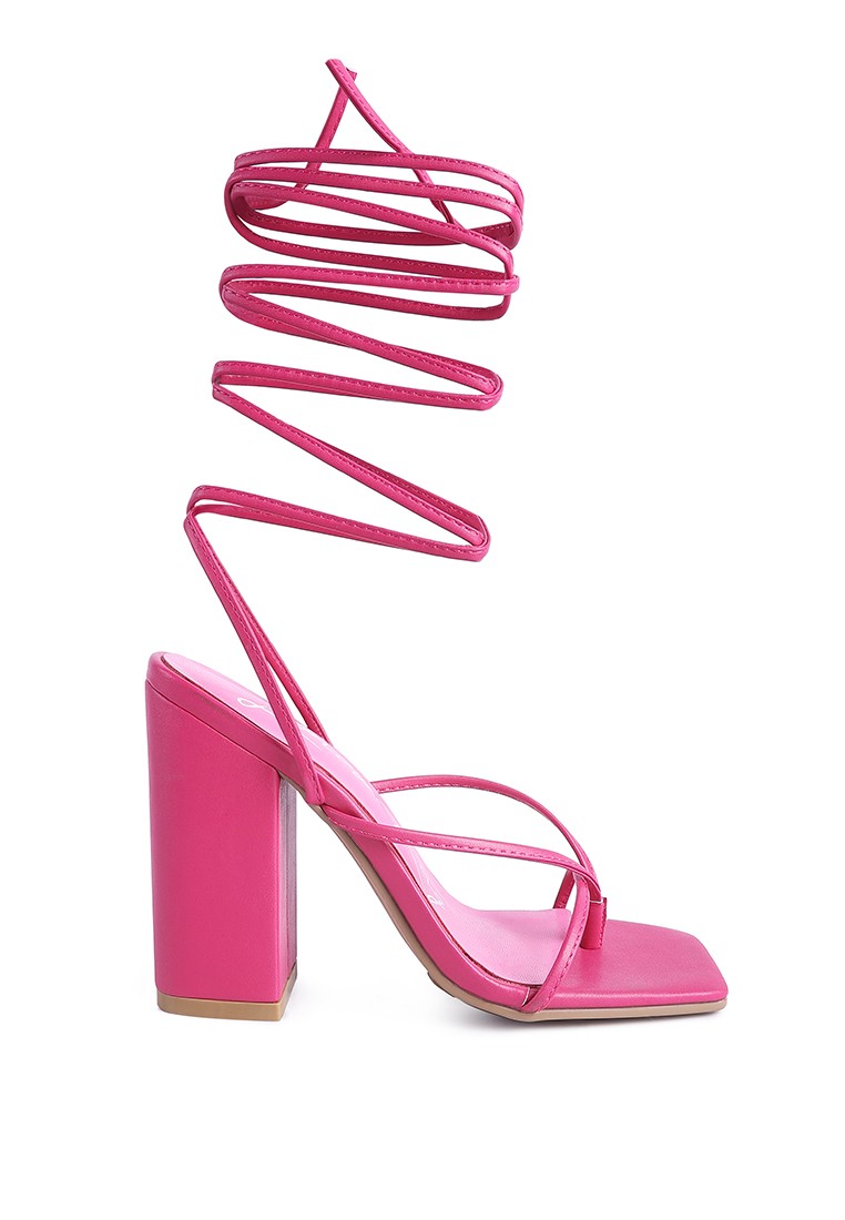 Fuchsia Lace Up Block Heeled Sandal