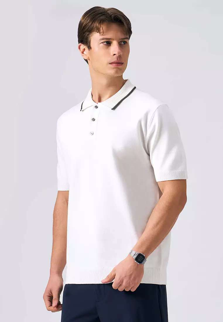 Polo with Textured Collar