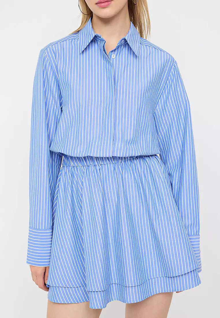 Striped Elastic Waist Poplin Dress