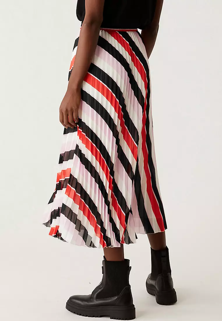 Striped Pleated Midaxi Skirt