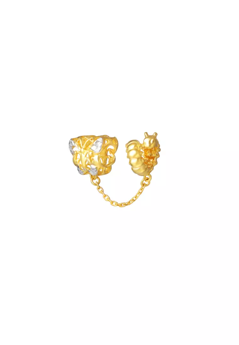TOMEI Butterfly & Caterpillar Charm, Yellow Gold 916