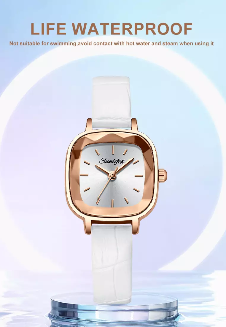 Jam Tangan Wanita 8003 Kuarsa Santai Anggun Jam Wanita Kecil Tali Kulit Jam Tangan Cewek white