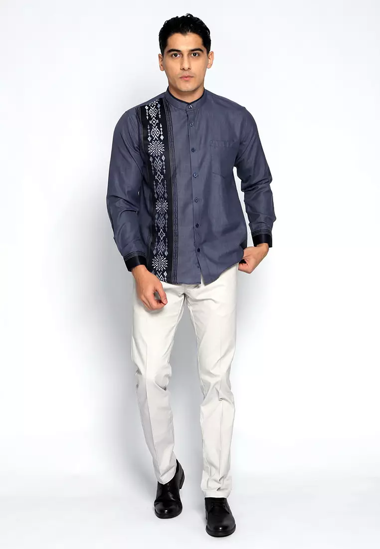 Casella Baju Koko Pria Lengan Panjang Arabesque Combination Design Series 9910 Navy
