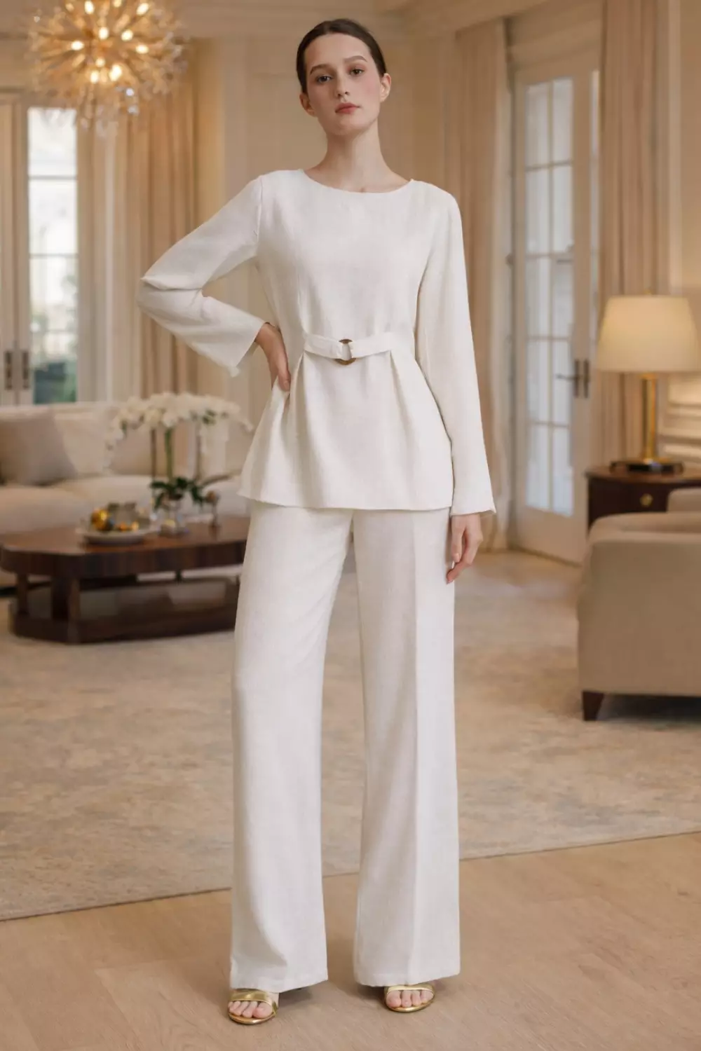 Essentials Lounge Wear Lenin Set Natural (One Set Shirt & Pants)