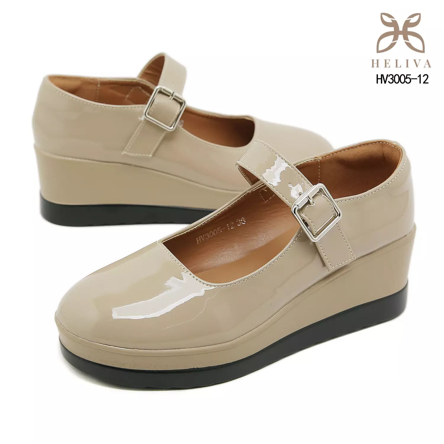 Heliva Mikha Glossy Strap Wedges with Feminine Charm Heel 5.5cm HV3005-12