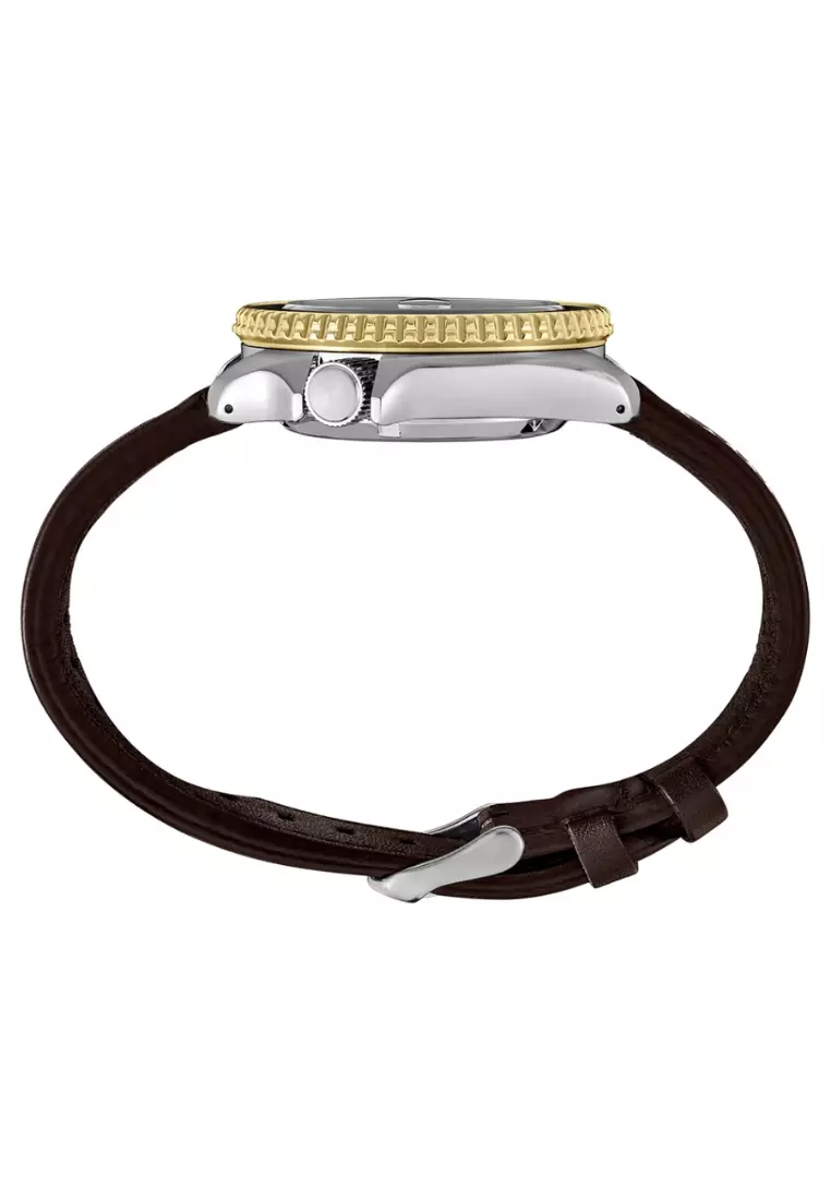 Seiko 5 Sports SKX GMT In Mocha Black Dial Dark Brown Calfskin Leather Band Automatic Watch SSK036K1