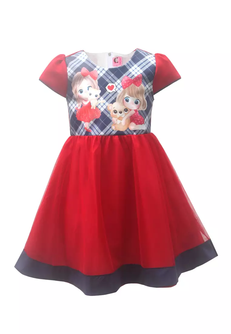 Two Mix Dress Anak Perempuan Fashion Nonik Cantik Usia 1-12 Tahun 4229 Merah