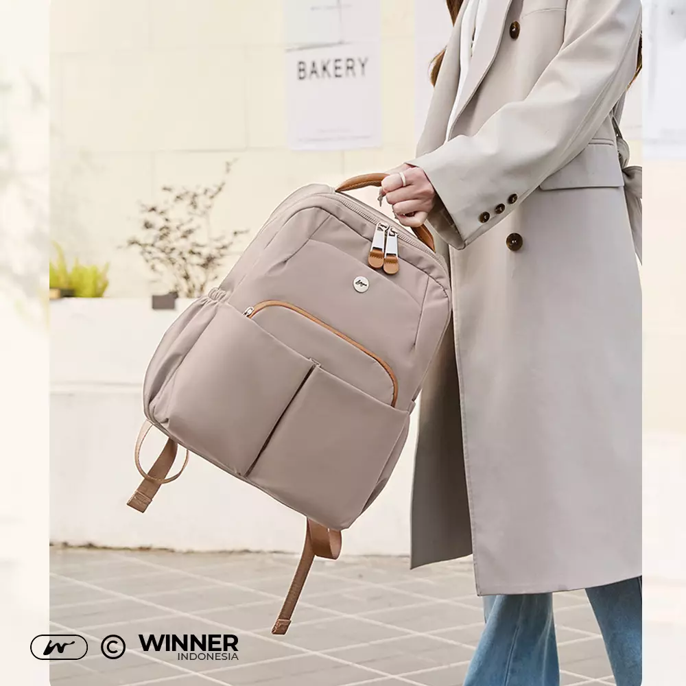 Tas Ransel Laptop 14 inch Oxford Anti-Air Backpack Korean Style (T14-004) Warna Mocha-14-inch
