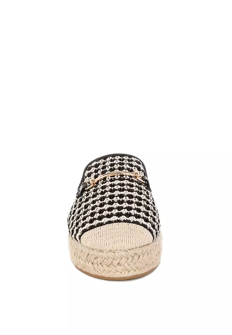 Raffia Slip-On Mules In Black