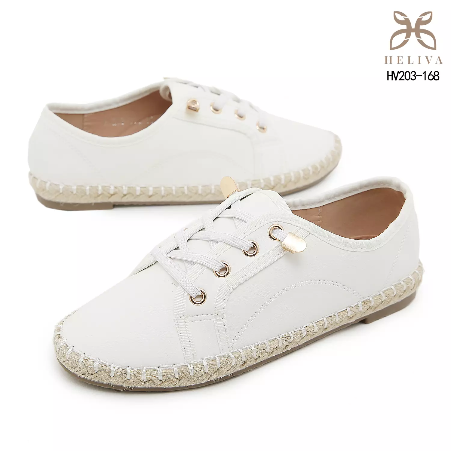HELIVA MILEN Sneakers Casual Wanita Sol Anyaman Espadrille dan Dekorasi Gold Chain HV203-186