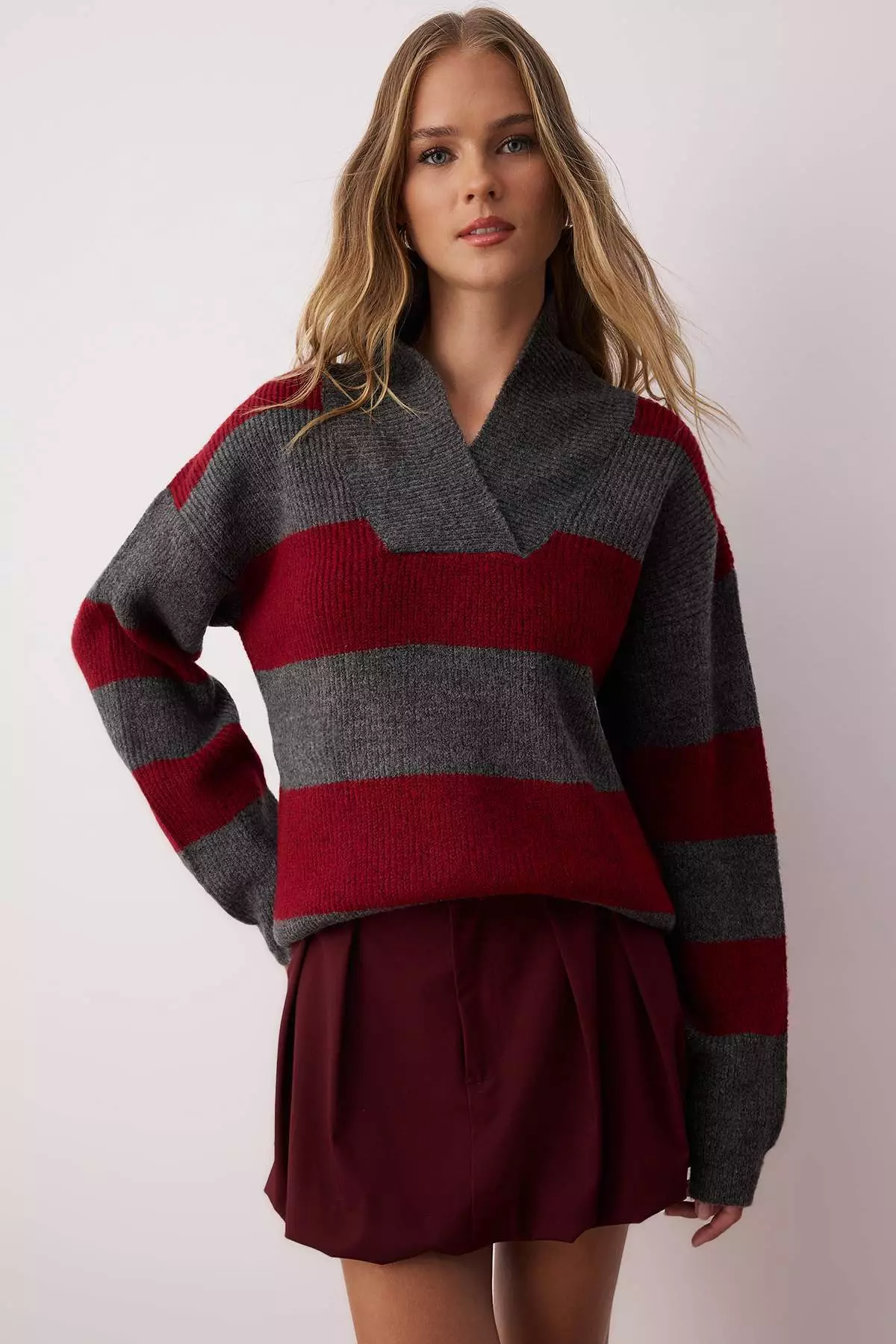 V Neck Burgundy Sweatshirt Womens Jual Trendyol Burgundy Soft