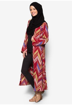 Maya Abaya red and yellow Multicolor Long Printed Cardigan MA338AA77HBAMY_1