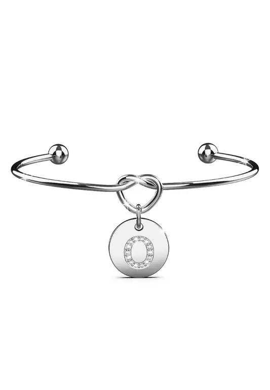 Fancy Alphabet Letter Initial Bangle in White Gold -O