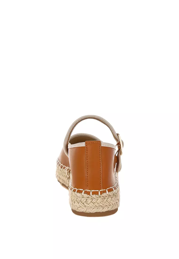 Genuine Leather Mary Jane Espradrilles in Tan