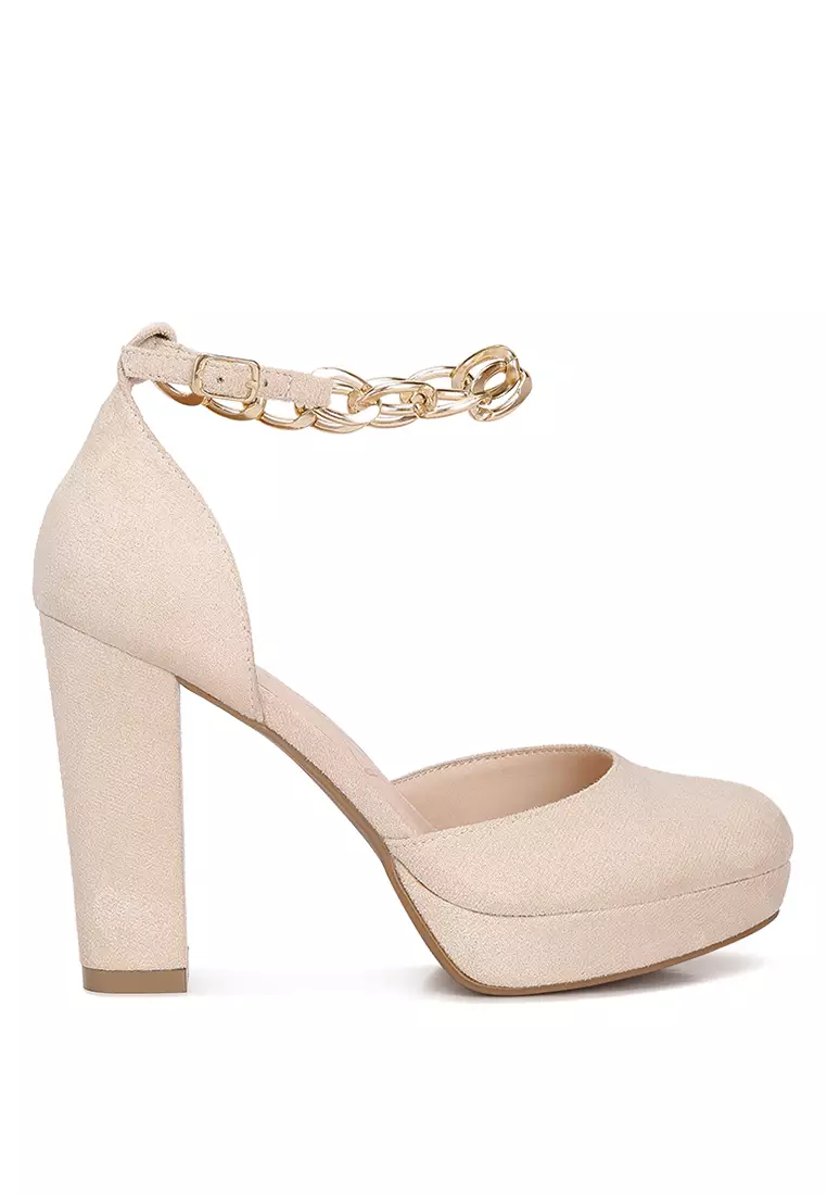 Discount on London Rag  shoes - SKU: Beige Ankle Strap Platform Heel Sandals