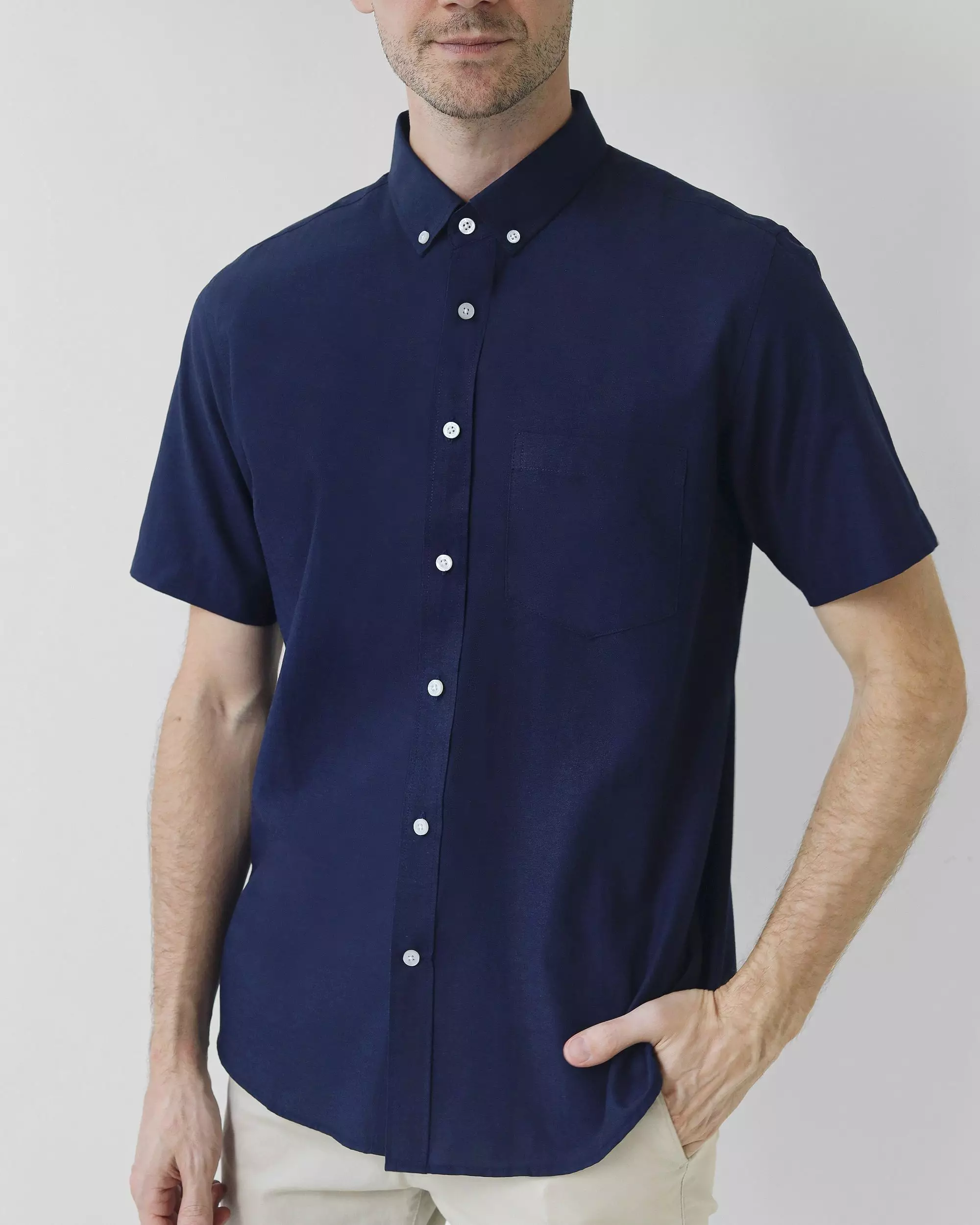 Cotton Well Ben Short Sleeve Oxford Shirt Navy | Kemeja Pria Lengan Pendek Basic Polos  Biru Dongker Nevi