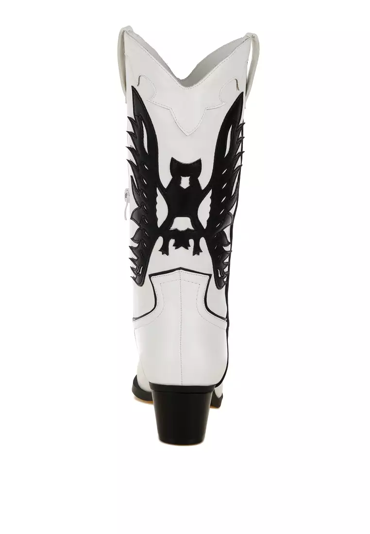 Winged Patchwork Cowboy Boots in White