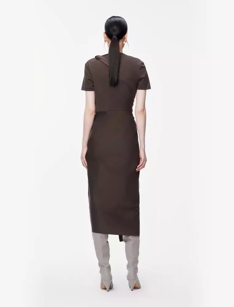 Pinch Pleat Long Short Sleeve Dress