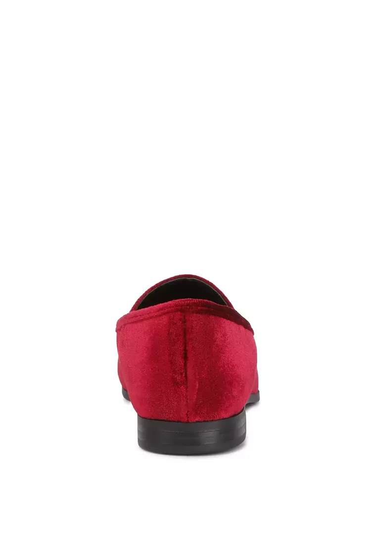 Buy London Rag Burgundy Horsebit Embellished Velvet Loafers Online ...