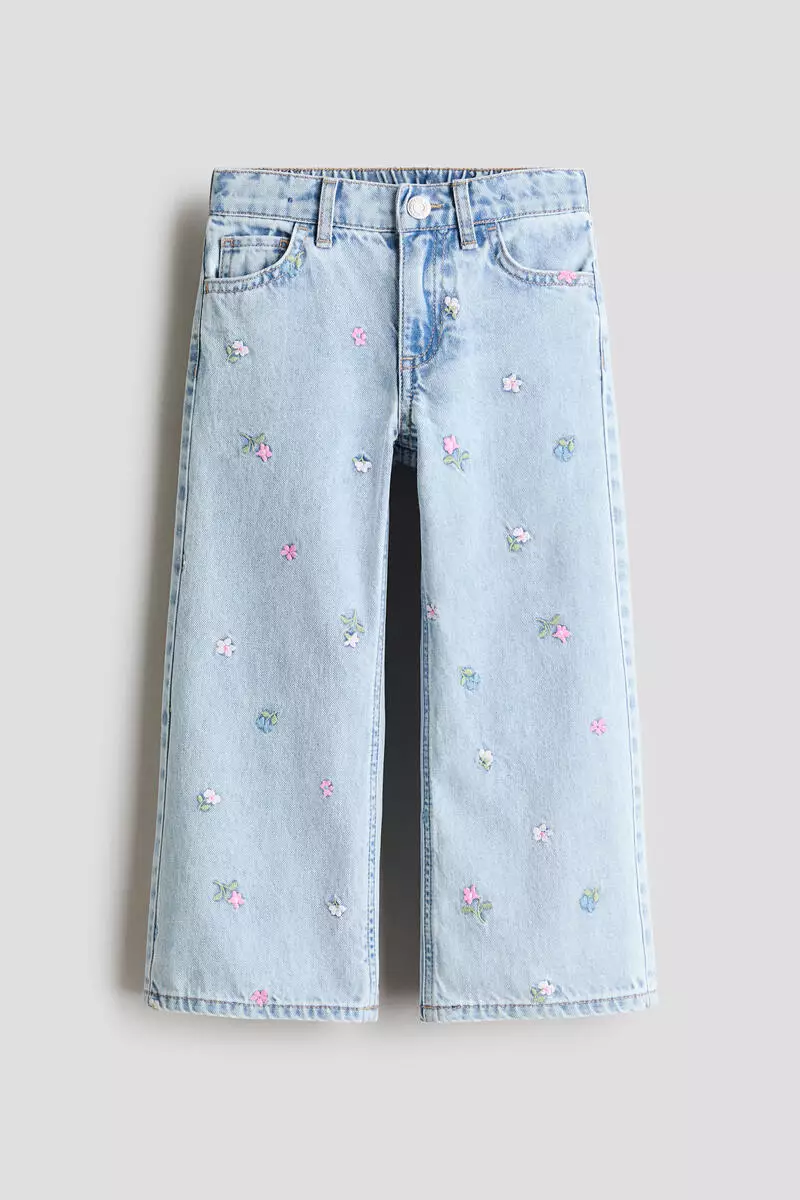 Motif-detail wide leg jeans