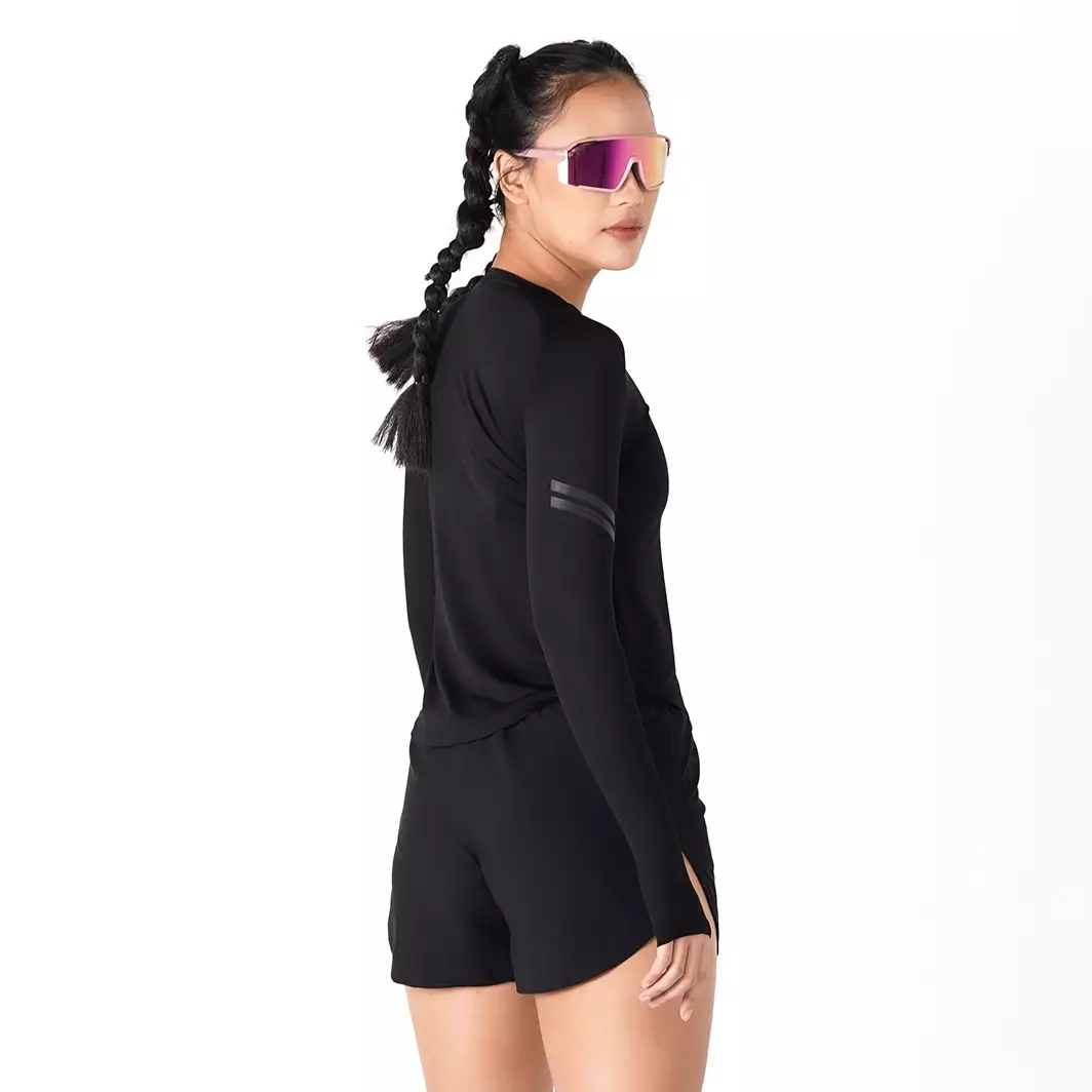 Tiento Jersey Running Women Kaos Olahraga Wanita Lengan Panjang Baju Lari Quick Dry South Black