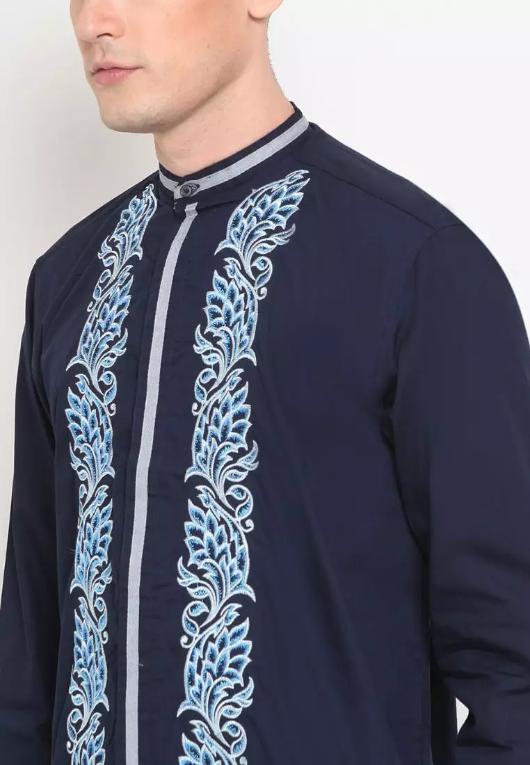 LR-2 Kemeja Koko Panjang Bordir Navy 0081