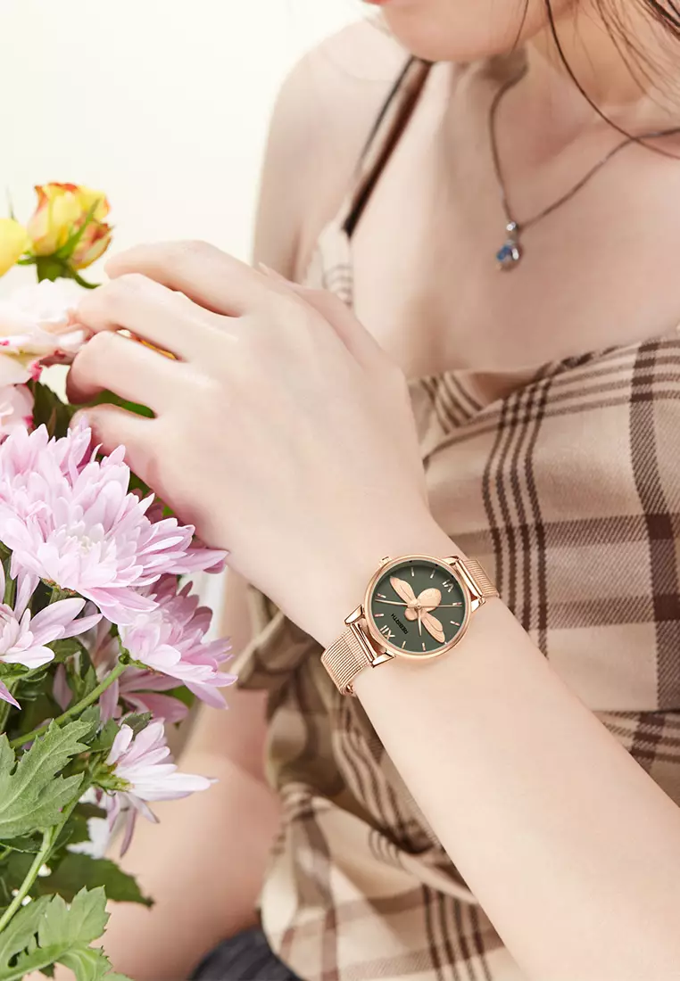 Jam Tangan Wanita Bisnis Pretty 3D Bee Mesh 3ATM Anti Air Analog