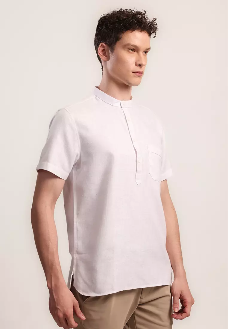 MOC Kemeja Shanghai Lengan Pendek Pria Darem - White