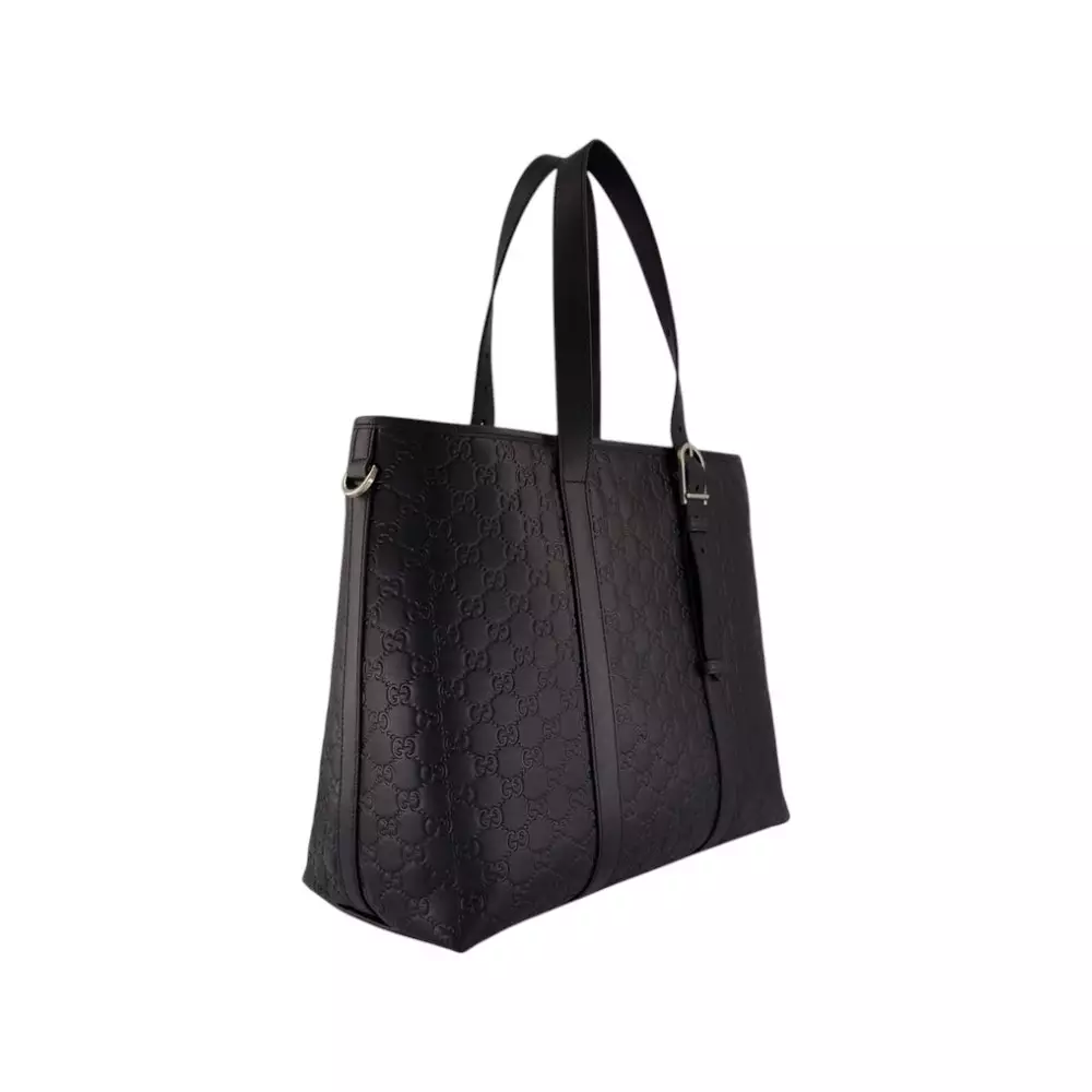 GG Emblem Large Tote Bag Smooth Leather Black